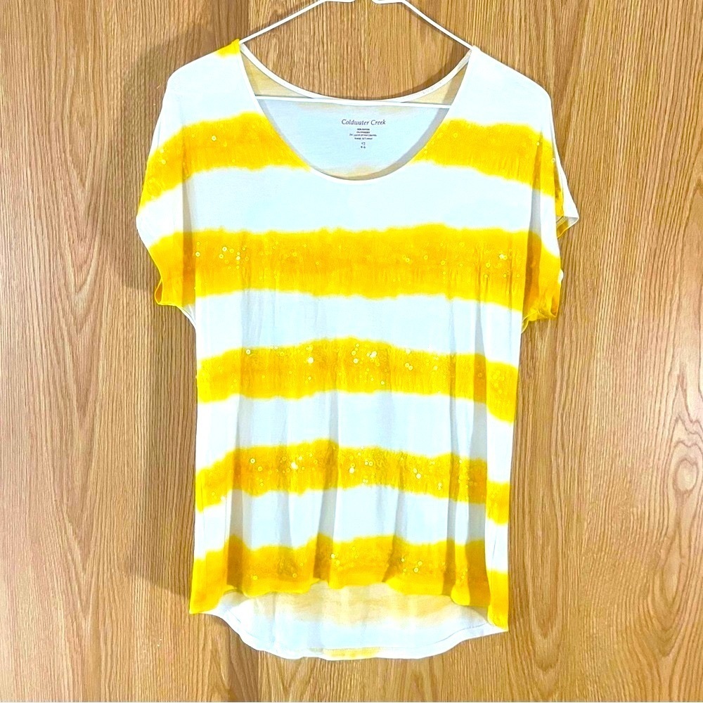 Yellow/White Striped with Sequins Oversized Career Tee Top